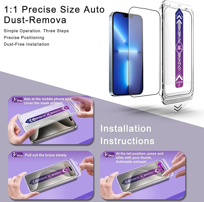 CHRYSHA 2 Pack Screen Protector for iPhone 13 Pro Max/iPhone 14 Plus, 9H Tempered Glass, Full Coverage, Anti-Fingerprint, Auto Dust-Elimination, No Bubble, Easy Installation