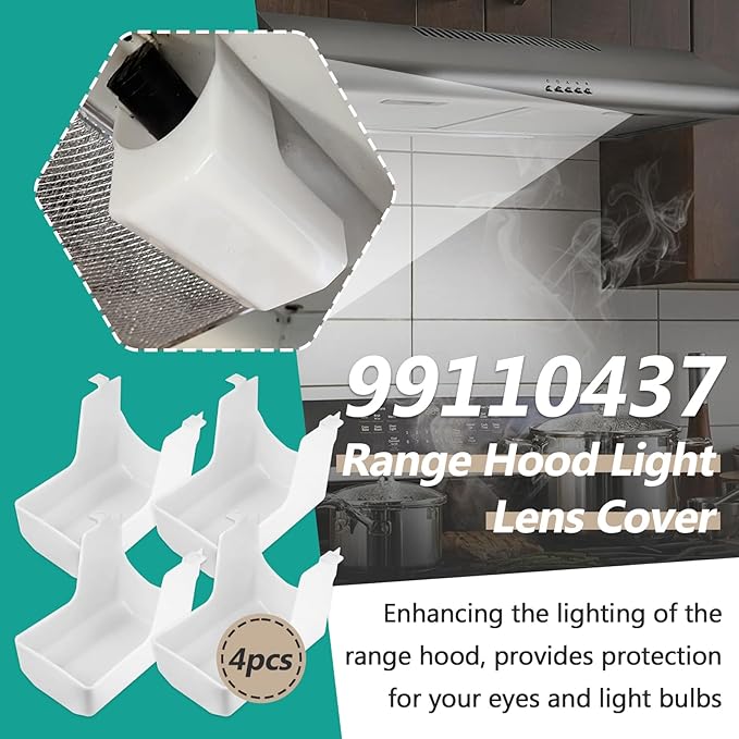 4 Pcs 99110437 Range Hood Light Lens Cover Fit for 41000 40000 42000 45000 BP43 S99110437 99110437 Series Range Hood Models, White and Doesn't Yellow Easily