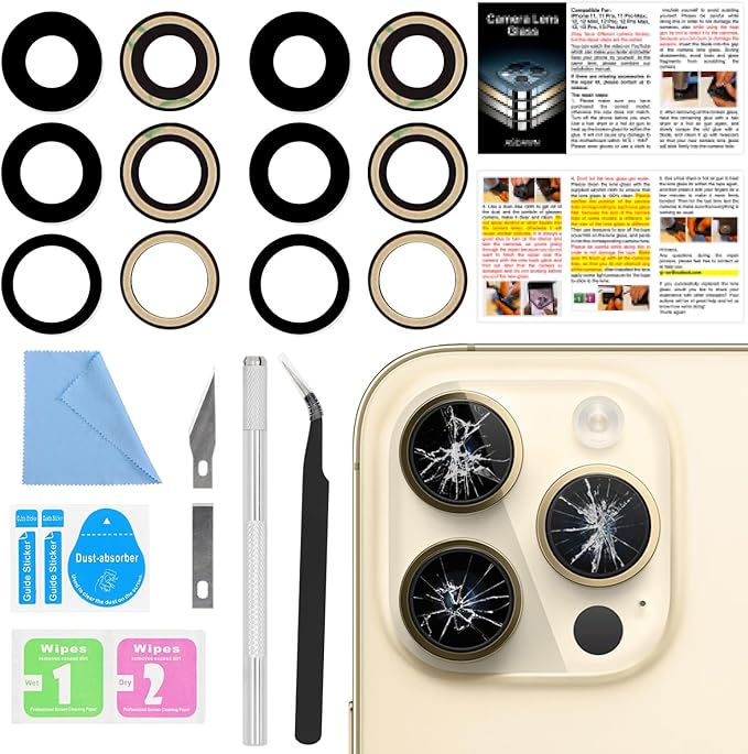 2PCS ASDAWN Back Rear Camera Lens Glass Replacement for iPhone 14 Pro Max and 14 Pro Camera Glass Lens Replacement with Pre-Installed Adhesive + Repair Tool Kit + Installation Manual