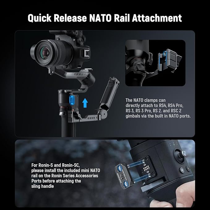 NEEWER RS4 RS3 Adjustable Gimbal Sling Handle Grip with NATO Rail, Compatible with DJI RS4 RS4 Pro RS3 RS3 Pro RS3 Mini RS2 RSC2 Ronin-S Ronin-SC for Low Angle Shot, Max Load 13.2lb, ST49