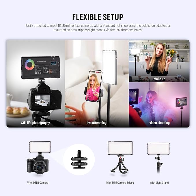 NEEWER Basics RGB Video Light, 8W 2700K-7500K Portable Full RGB Colors 17 Scenes CRI97, 4000mAh Rechargeable Metal Small LED Camera Panel Lighting for DSLR Tripod Streaming Video Recording, SL90C