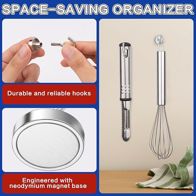 Junarter Magnetic Hooks, 40 Pack Magnetic Hooks for Cruise Cabins, 25lbs Magnet Hooks, Strong Magnetic Hook Heavy Duty, Magnets with Hook, Metal Magnetic Hook for Hanging, Refrigerator, Grill