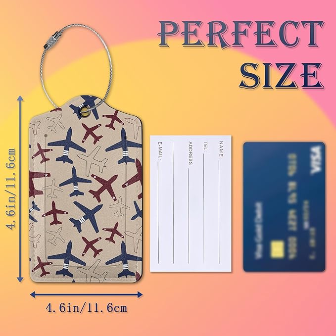 Luggage Tags for suitcases,2 Pack Airplane Luggage Tag,Leather Stainless Steel Loop Label Tag for Women Men Girls Travel Bag Suitcase