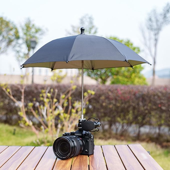 3 Level Height Adjustable Camera Hot Shoe Umbrella, Upgrade Rain Umbrella with Cold Shoe Mount, Rain Cover Protector Sunshade for Canon Sony Nikon Fuji DSLR & Mirrorless Camera
