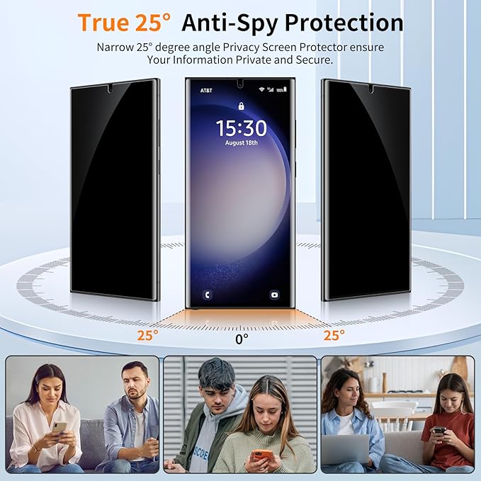 posidentists for Samsung Galaxy S23 Ultra Privacy Screen Protector,2 Pack PET Film [Not Glass],25° Anti-Spy S22 Ultra Screen Protector,Auto Dust-Elimination Installation, Bubble Free,Case Friendly