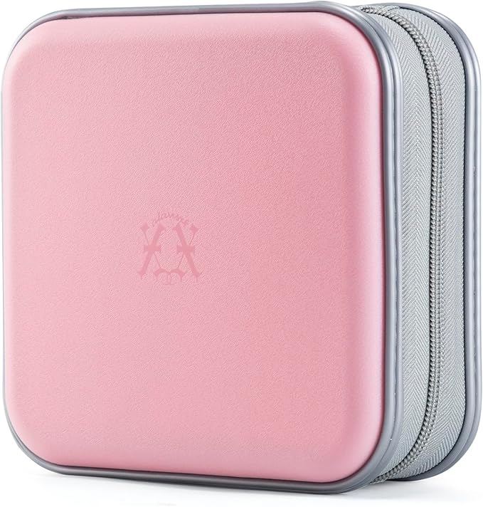 alavisxf xx CD Case, 48 Capacity Hard Plastic DVD Case Portable Zipper CD Holder Large Storage Disc Wallet Bag for Car Home Travel (Light Pink, 48 Capacity)
