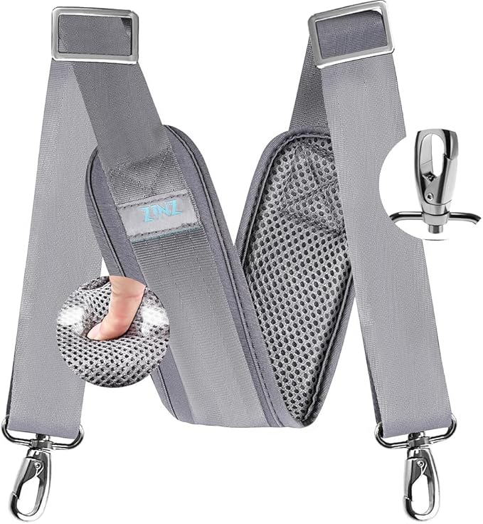 ZINZ 77 Inch Shoulder Strap Univesal Bag Strap with Fixed Pad Ultra Thick Plus Long & Breathable Cushion, Replacement Strap for Bags,Gray
