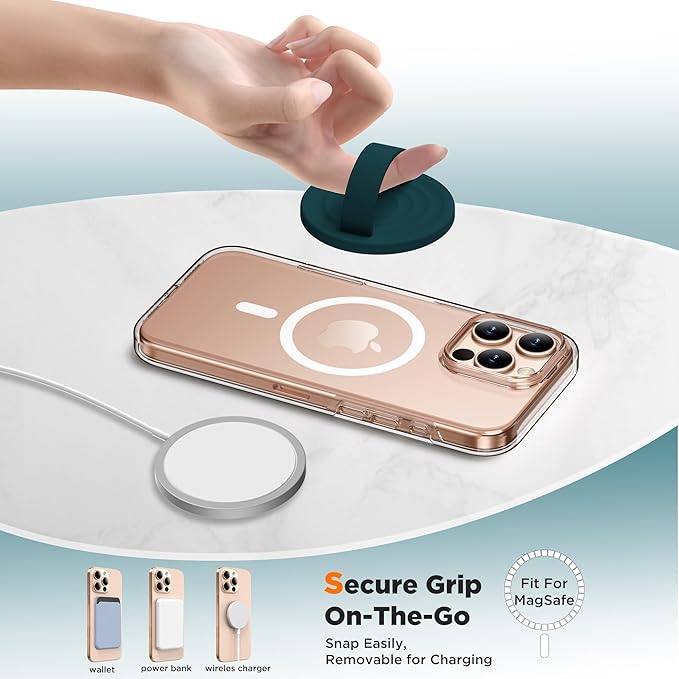 Magnetic Phone Grip Ring Holder, Liquid Silicone Magnet Cell Phone Grip Finger Loop, Compatible with Magsafe, Back of Phone for iPhone 17/16/15/14/13/12 Series, Dark Green