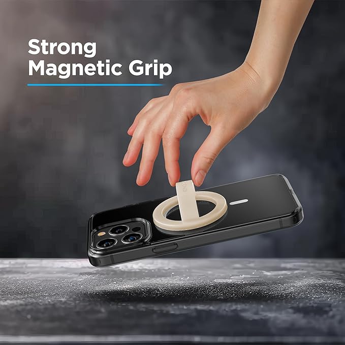 Encased Magnetic Phone Grip Holder (Compatible with MagSafe) Thin Silicone Finger Loop Ring for iPhone (Ivory)