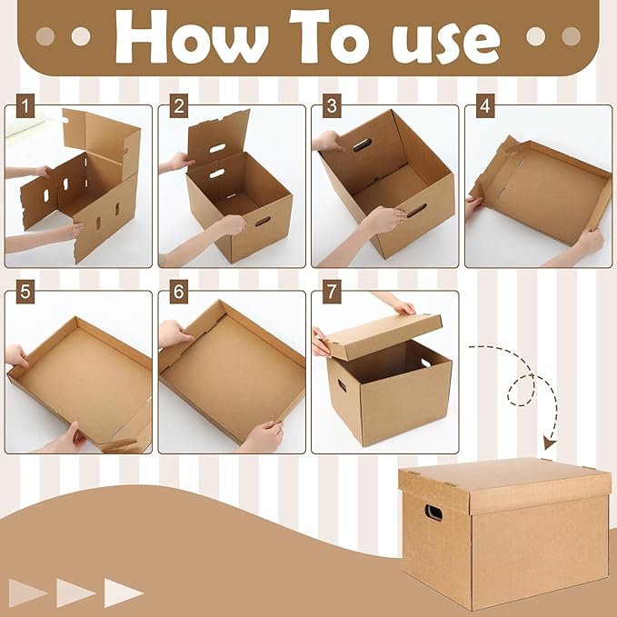Kritkin 10 Pcs Archival Storage Cartons Bulk, 15 x 12 x 10 Inch Acid Free Buffered Corrugated Board Ready-To-Assemble Photo Storage Box for Storing Documents Magazines Photos Cards(Kraft)