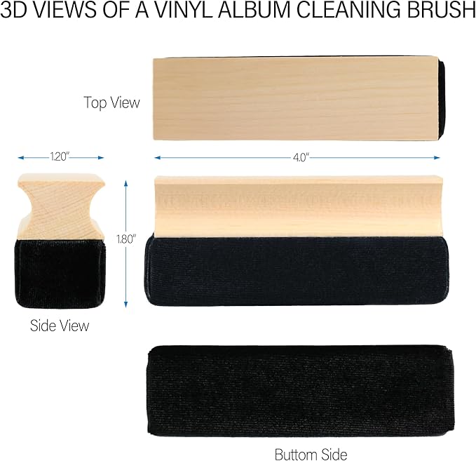 New-Design Soft Velvet Fabric Vinyl Record Cleaning Brush, Anti-Static LP Record Cleaner Brush with Wooden Handle for Vinyl, CD Albums, LCD Screens(Color Box Packing)