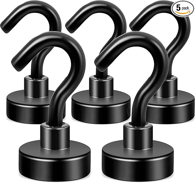 Neosmuk Magnetic Hooks, Cruise Ship Essentials, 30lb+ Heavy Duty Magnetic Hooks for Cruise Cabins, Refrigerator, Grill, Hanging, and Travel | Extra Strong Must-Haves Magnet Hook,Black,5 Pack