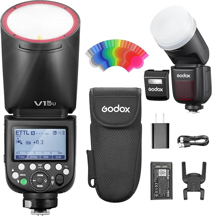 Godox V1 Pro O Flash Speedlite for Olympus, V1ProU-O 76Ws 2.4G X Wireless HSS TTL Speedlight with Diffuser, Detachable Sub Flash, 500 Full-Power Flashes, USB-C Charging Battery