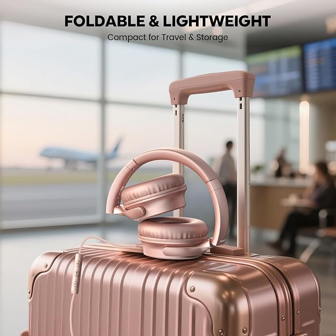 USB C Headphones Wired, Over Ear USB C Wired Headphones with Microphone, Volume Control, HD Stereo Sound, Foldable USB Type C Headphone for Adult/Teens/Laptop/Computer/iPhone 15/16/17, Rose