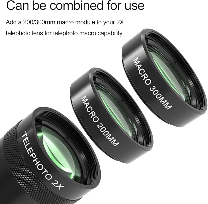 2X Telephoto Lens for Phone 5X Telephoto Camera, with 200mm & 300mm Macro Lens, 17mm Thread Universal Phone Lens Clip, Compatible with SmallRig and NEEWER Phone Cage (Add-ons 200mm&300mm)