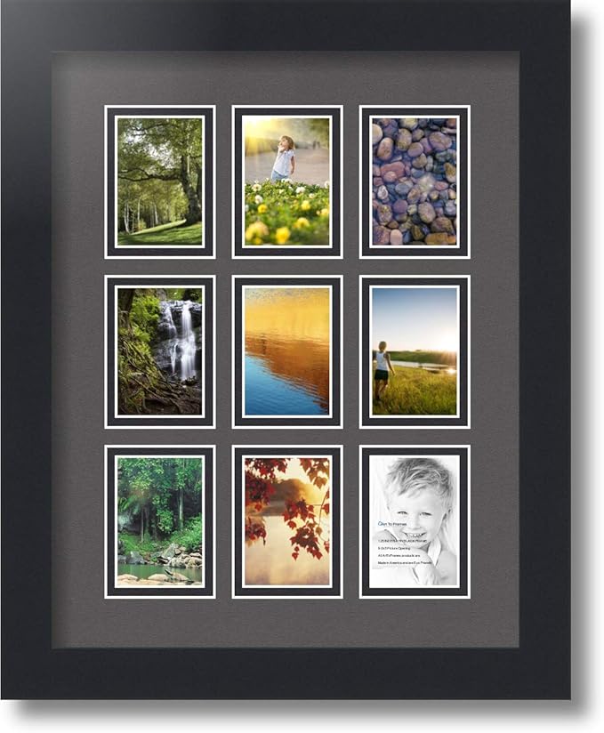 Art to Frames Double-Multimat-78-41/89-FRBW26079 Collage Photo Frame Double Mat with 9 - 2x3 Openings and Satin Black Frame