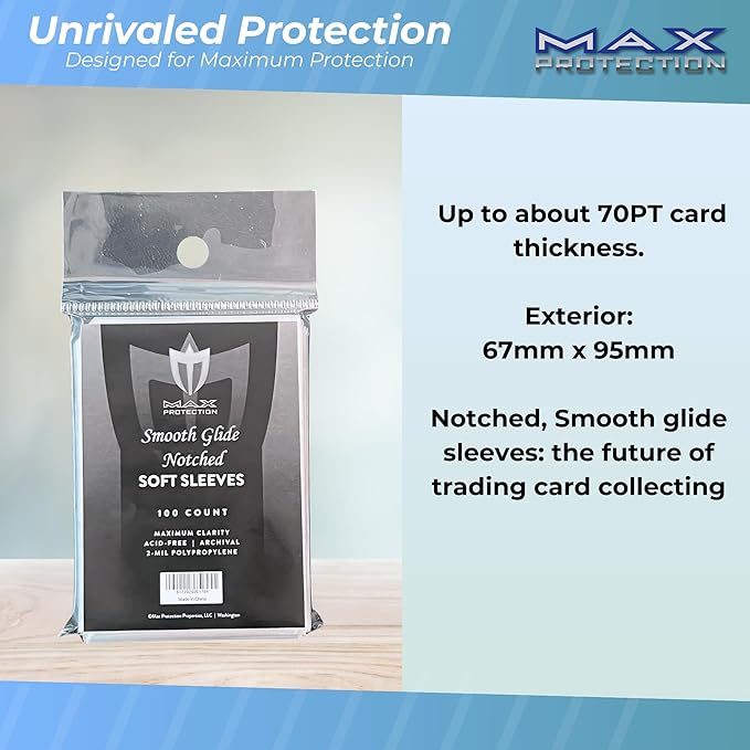 Max Protection Notched Penny Sleeves - 100ct Packs - Easy Glide Notched Card Holders- Premium, Acid-Free & Archival Safe Protection for Trading/Sports/Collectible Cards (2000 Sleeves)