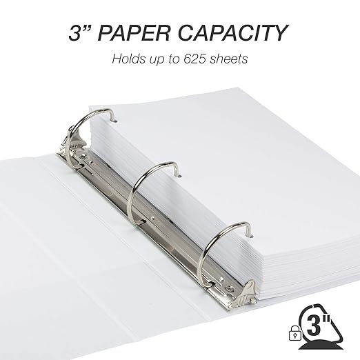 Samsill Durable 3 inch 3 Ring Binder, Made in USA, D Ring Binder, FSC 100% Recycled Chipboard, White
