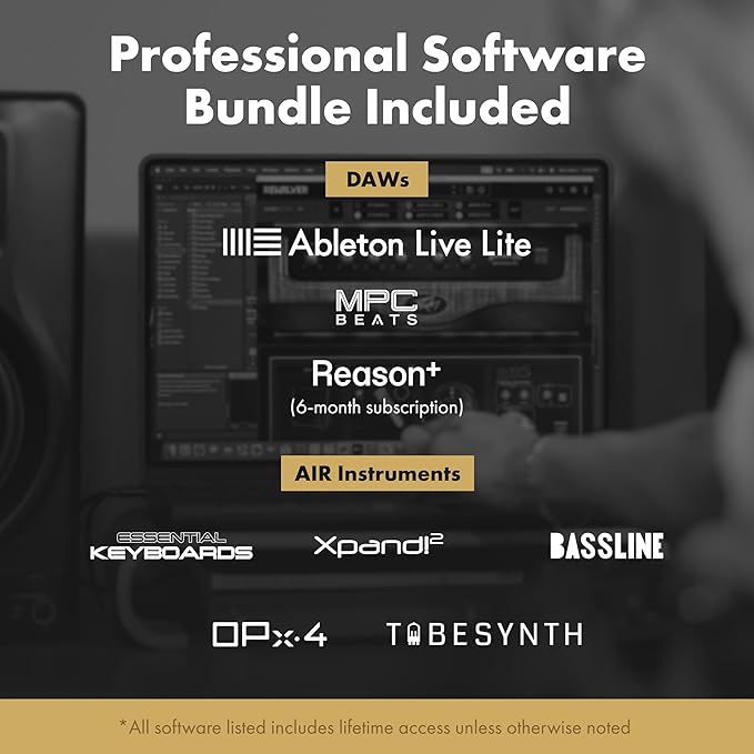 M-AUDIO M-Track Duo HD Audio Interface, M100 Condenser Microphone and HDH41 Studio Monitoring Headphones for Recording, Producers, Content Creators and Podcasters