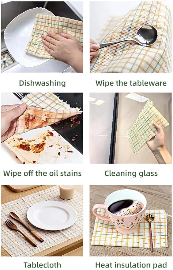 Grid-Pattern Lazy Cleaning Cloths - Extra Large, Reusable & Absorbent Kitchen Rags for Dishes, Countertops, as Placemats - 30 Sheets(16.54"*11.81")