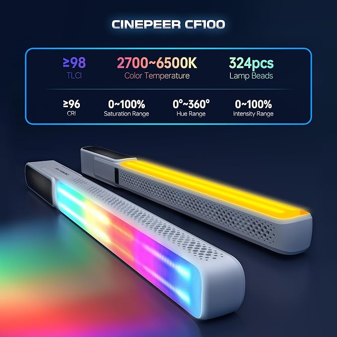 ZHIYUN CINEPEER CF100 100W RGB Light Stick Handheld LED Video Light Wand 2700K-6500K CRI 96+ TLCI 98+ Portable Fill Light with 6 Light Effect Continuous Output Photography Tube Combo