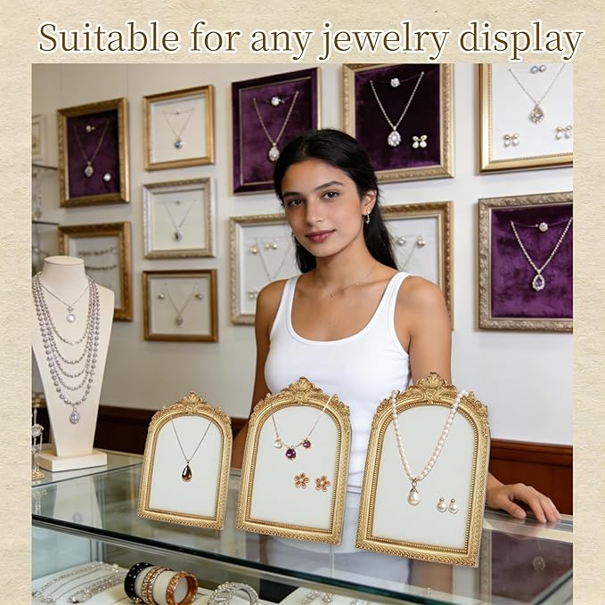 3 Pcs Gold Jewelry Display Stands with Velvet Earring Tray Frame Vintage Jewelry Holder Resin Photography Props Baroque Necklace Organizer for Women Weddings Valentine's Day Backing Gifts