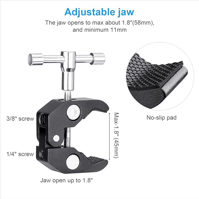 FOMITO 11" Articulating Magic Arm with Super Clamp, Heavy Duty Camera Mount for DSLR Rig, LED Video Lights, LCD Monitors, 1/4"-3/8" Thread, Max Load 4.4lbs