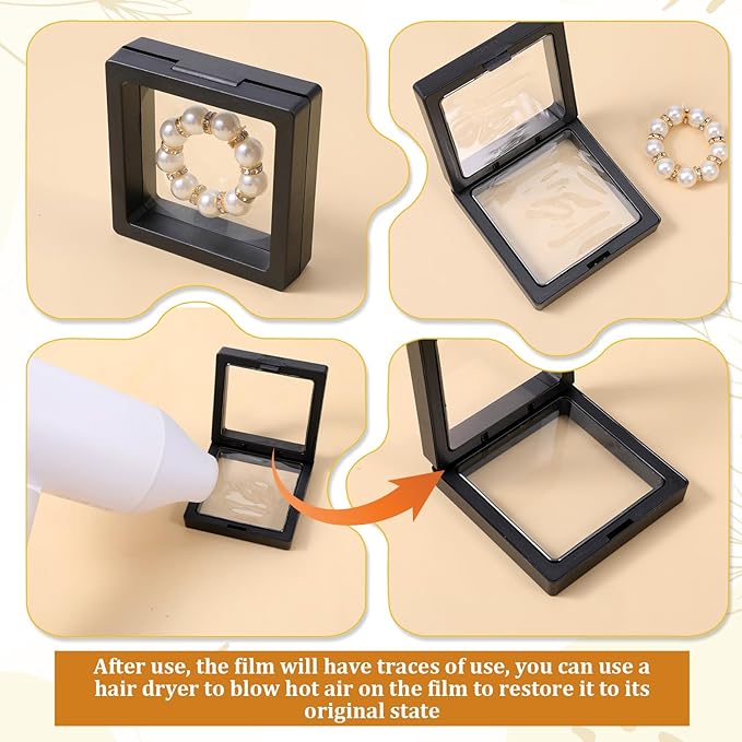 60 Pcs 3D Floating Display Case, Coin Display Case Black, 2.8 x 2.8 x 0.8 Inch Coin Frame Display-Holder Stands 3D Floating Jewelry Frame for Jewelry Shells Specimen Pins
