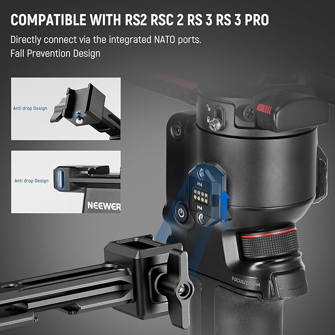 NEEWER Dual Handgrip Compatible with DJI RS5 RS4 RS4 Pro RS3 RS3 Pro RS2 RSC2 Ronin S SC Gimbal, Dual Handle Kit with 2 Mini NATO Rails, Quick Release NATO Clamps, 1/4" & 3/8" Threads, GA006