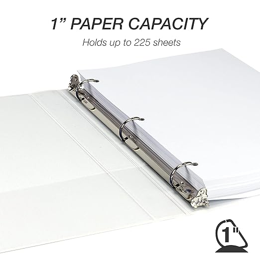 Samsill Durable 1 inch 3 Ring Binder, Made in USA, D Ring Binder, FSC 100% Recycled Chipboard, White, 24 Pack, Bulk