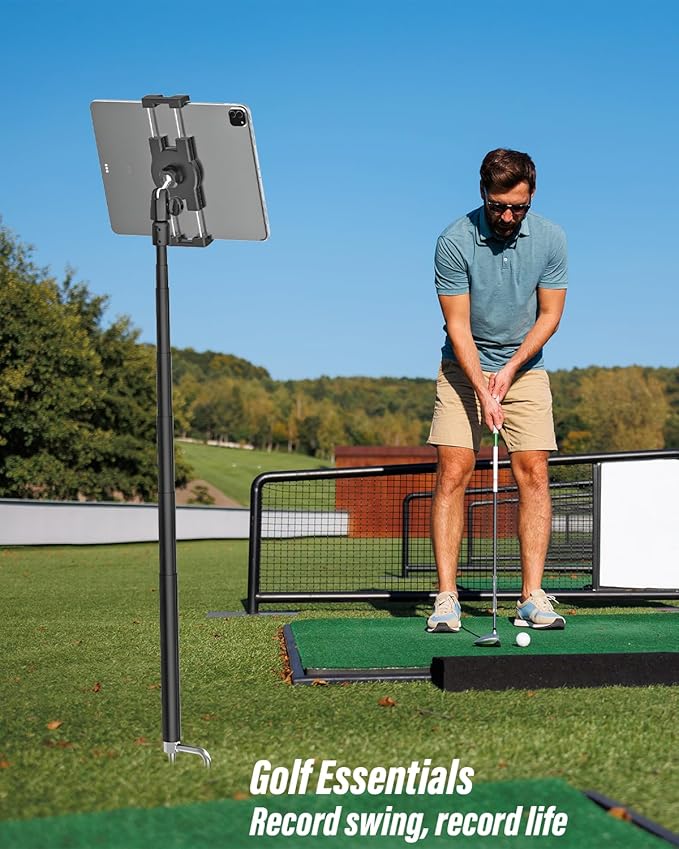woleyi Tablet Golf Monopod Selfie Stick for iPad Holder, Adjustable Golf Tablet Stand Mount for Training Aid, Record Swing, Alignment Rod for 4-13" iPad Pro Air Mini, iPhone, Galaxy Tabs, Z Fold, Fire