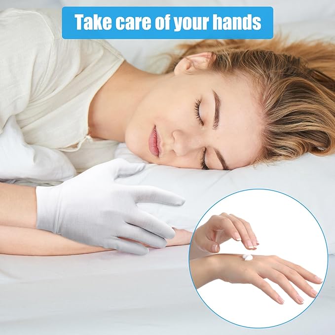 7 Pairs White Cotton Gloves, Breathable Cotton Gloves for Dry Hands Sleeping, Washable Eczema Moisturizing Glove Overnight for Women Men, Christmas Wedding Costume Work Glove for Serving Inspection