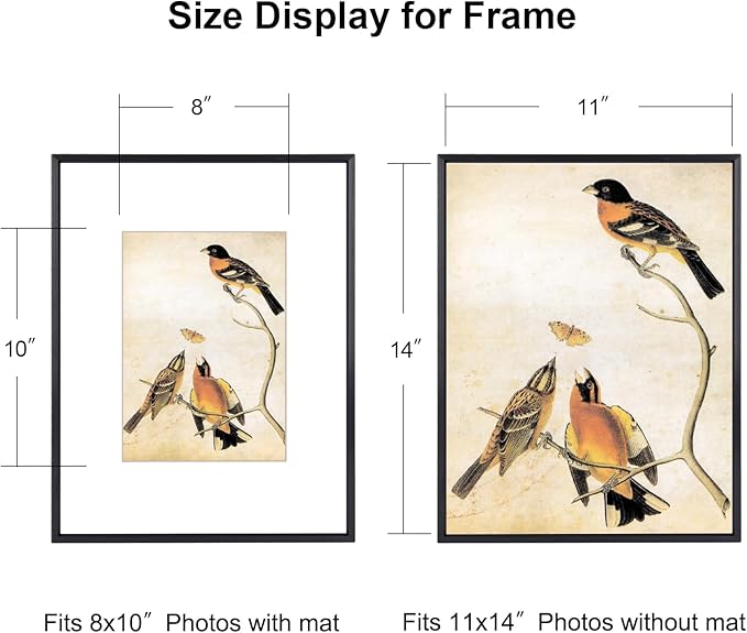 BKABOT 11x14 Picture Frame, Black Metal Photo Frames with HD Glass, Fits 8x10 with Mat or 11 x 14 without Mat, Display for Wall and Table, 1 Pack