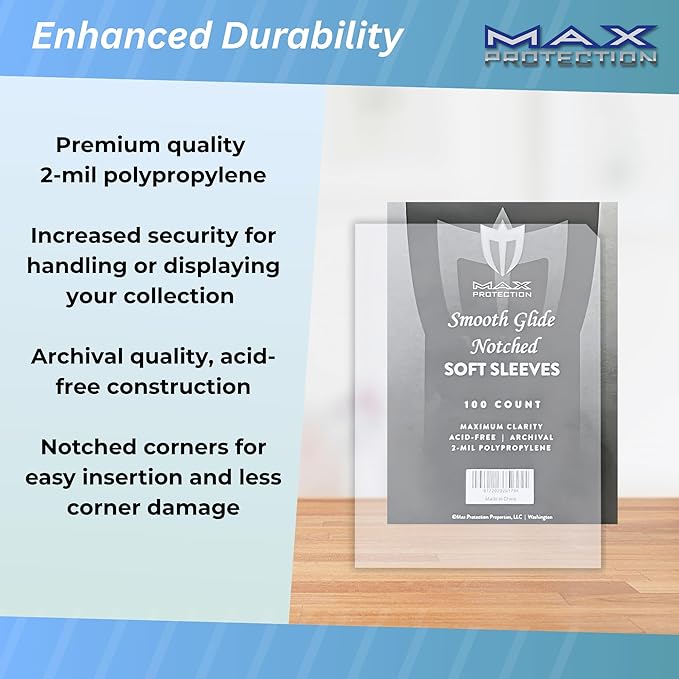 Max Protection Notched Penny Sleeves - 100ct Packs - Easy Glide Notched Card Holders- Premium, Acid-Free & Archival Safe Protection for Trading/Sports/Collectible Cards (2000 Sleeves)
