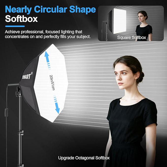 EMART Softbox Photography Lighting Kit, 20"x20" Pull Soft Box, 50W 3000K-6000K LED Bulb, Professional Photoshoot Equipment for Studio Lights, Portrait, Video Recording(1 Pack)