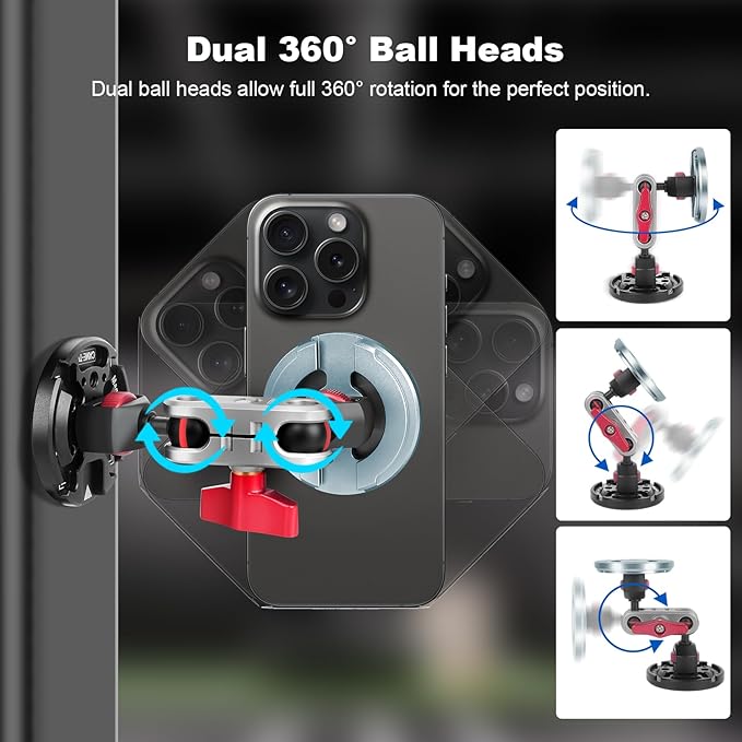 cametv Dual Magnetic Phone Holder with Dual Ball Head Magic Arm, Aluminum Gym Magnetic Phone Stand for Car/Gym/Tripod/Travel, Modular Car Phone Mount for iPhone Series/Magsafe Case (SY034)