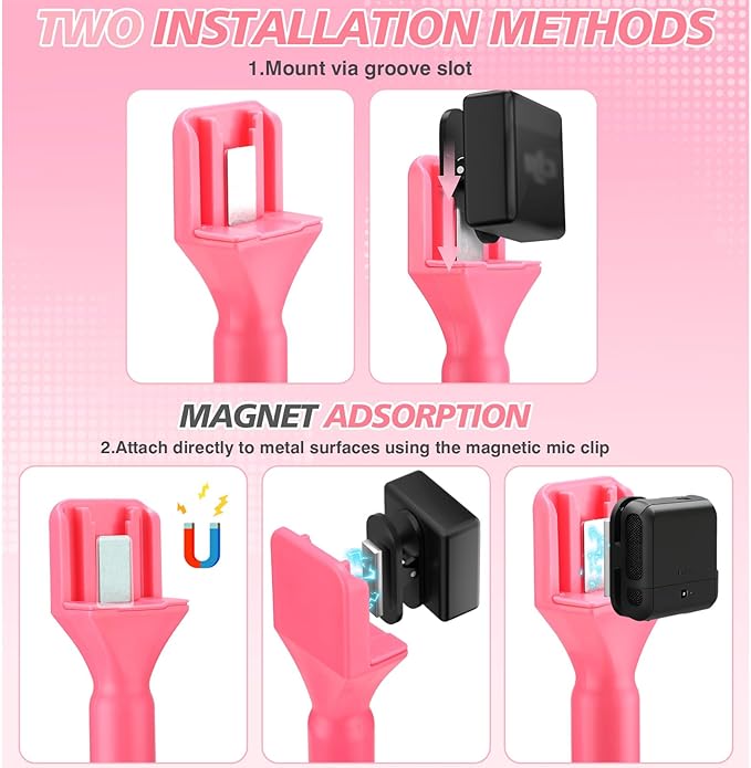 Facmogu Handheld Wireless Mic Stand with 3PCS Foam Cover, Handle for DJI RODE Microphone, Microphone Handle Handheld for Rode Wireless Go II/Pro/More Wireless Mics - Pink
