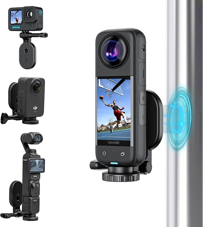 JJC Magnetic Mount Stand for Insta360 X5 X4 Air X4 X3, DJI Osmo Pocket 3 Osmo 360 Action 5 Pro/4/3, Gopro Hero, Insta 360 ACE, Strong Magnet Base Holder with 1/4 Screw, Action Camera Vlog Accessories