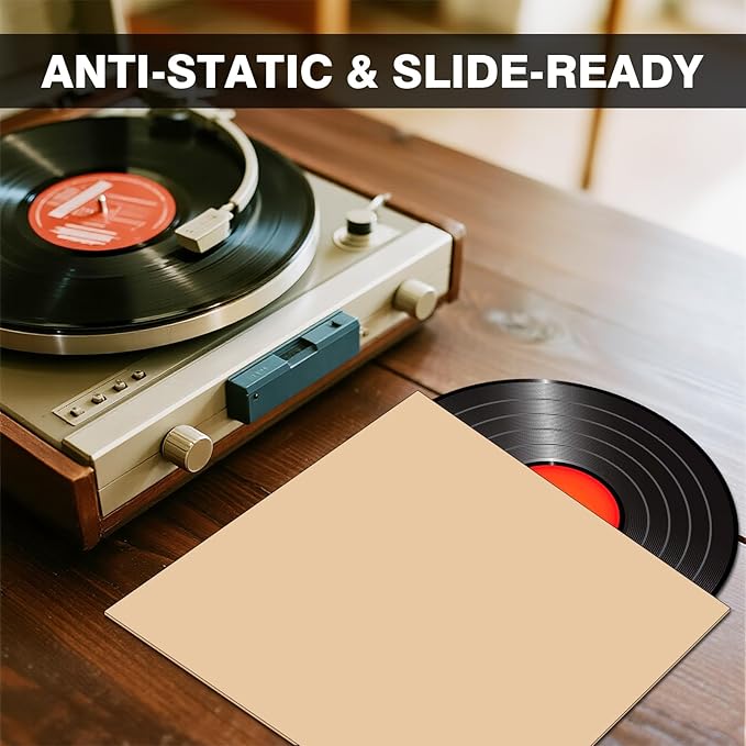 20PCS Brown 12-Inch LP Vinyl Record Jackets, 350gsm Cardboard Sleeves with No Center Hole, Blank Album Covers for 33 RPM Storage & Protection, Thick LP Jackets for Record Storage