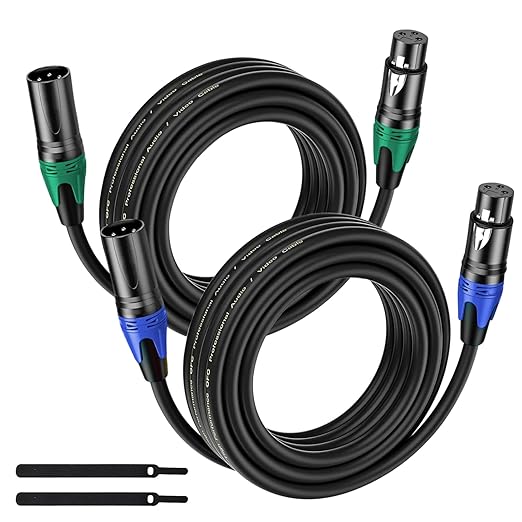 XLR Cable 25FT 2Pack Black- Premium Balanced Microphone Cable 3-Pin XLR Male to Female Mic Speaker Cable, Pure Copper and Plated Conductors