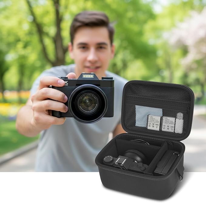 Large 4K Vlogging Camera Case for Duluvulu, for Lecnippy, for VJIANGER, for Zostuic, for ROQIOO & More -Shockproof Storage for Cameras & Accessories - Ideal for Travel & Outdoor - Jet Black