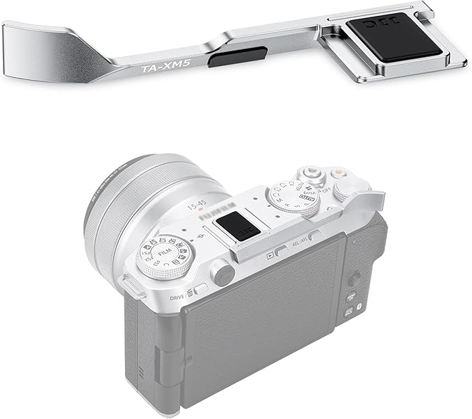 X-M5 Thumb Grip, Aluminum Alloy Metal Thumb Up Rest Grip for Fujifilm Fuji XM5 Camera with Hot Shoe Cover Protector Holder & Silicone Pad, Not Affect The Use of XM-5 Camera Buttons - Silver