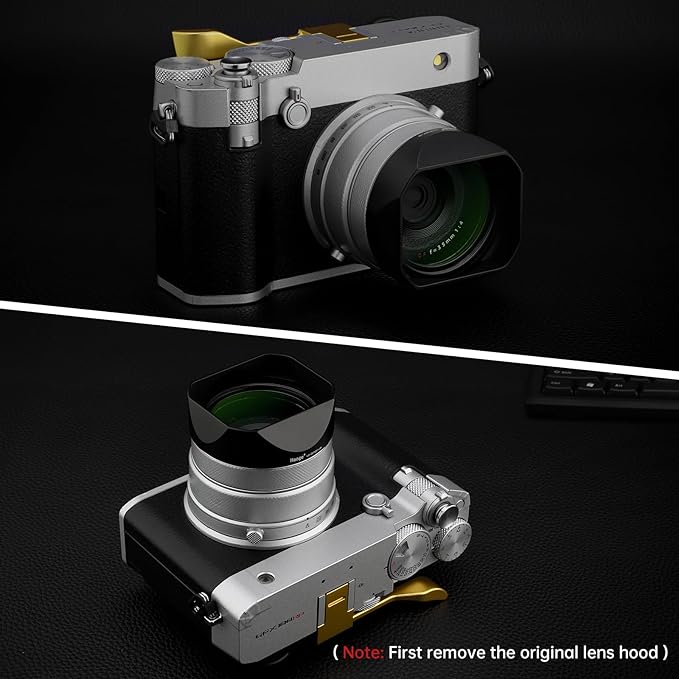Haoge Square Metal Lens Hood for Fujifilm GFX100RF Camera Accessories Bayonet Black LH-GFXRF-IIB+Cap-GFXRF-II