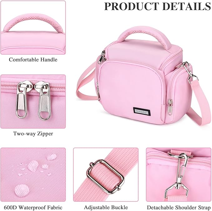 G-raphy Camera Bag Case Pink Small Photography Bags DSLR SLR MIRRORLESS BAG with Removal Straps