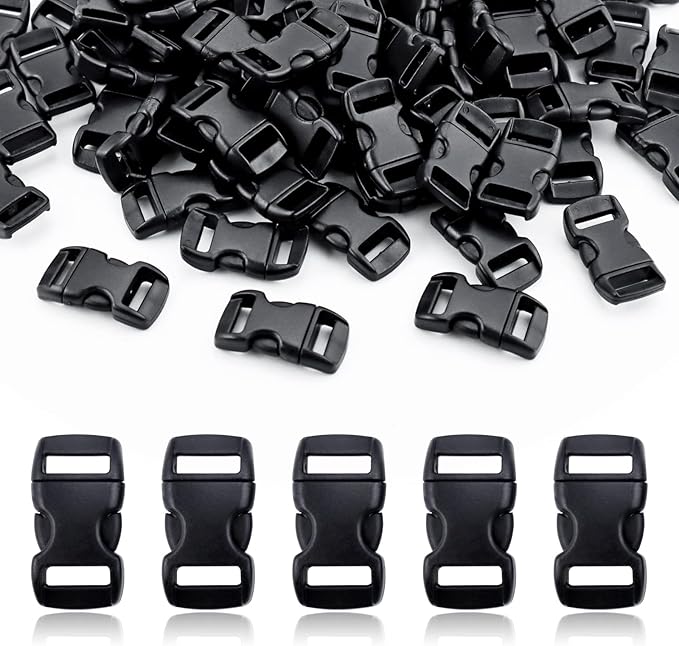 100 Pack Black Plastic Curved Buckle, 3/8 Inch Side Release Quick Buckles Backpack Buckle for Luggage Straps Webbing Belt Tactical Bag Gear Waistcoat Pet Collar