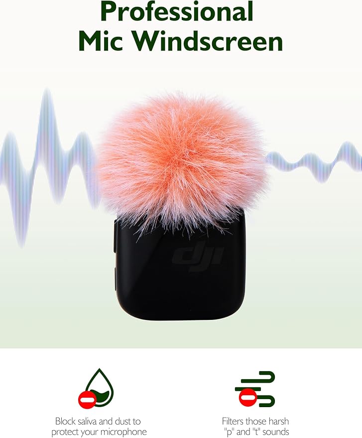 Microphone Windscreen for DJI Mic Mini - 2 Packs Furry Mic Wind Muff Cover Suitable for DJI Mini Reduce Wind Noise (Pink)