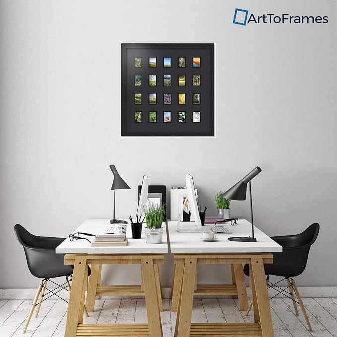 Art to Frames Double-Multimat-398-89/89-FRBW26079 Collage Photo Frame Double Mat with 20-2x3 Openings and Satin Black Frame