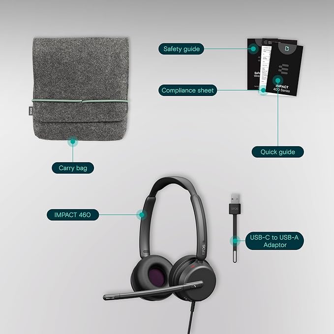 EPOS Impact 460 Binaural On-Ear USB-C and USB-A Wired Headset with Noise-Canceling Mic, Plug-and-Play, Clear Sound, Comfortable Fit, Suitable for Office, Home, and Business Communication