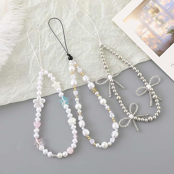 Beaded Phone Charm Lanyard Strap Girly Style Fixed Beads Pearl Lanyards