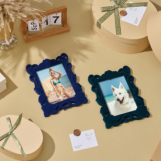 4x6 Blue Picture Frame with Stand for Tabletop Wall Display, Modern Ornate Frame for Art Prints Family Portrait Landscape Paintings Posters, Cute Room Decor for Living Room Bedroom (Dark Blue)